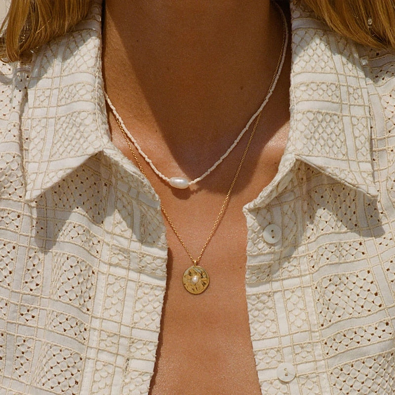 925 Sterling Silver Pearl Disk Necklace - Uniqueraritiesjewelry