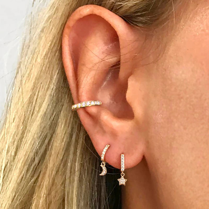 925 Sterling Silver Star & Moon Earrings - Flowerlovejewelry