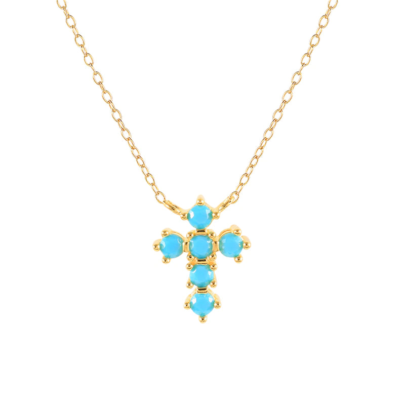 925 Sterling Silver Cross Gem CZ Necklace - Flowerlovejewelry